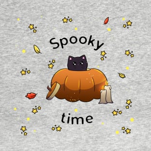 Cute Cat in Pumpkin saying Spooky Time T-Shirt